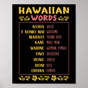 Affiche Îles Souvenir Vintage Mots hawaïens