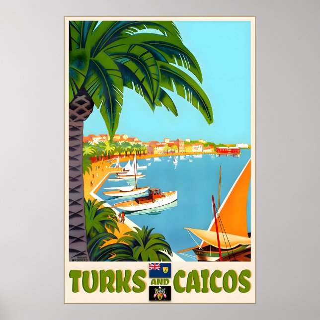 Affiche Îles Turques-et-Caïques Caraïbes Lucayan Voyage (Devant)