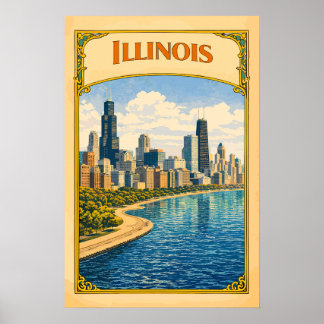 Affiche Illinois Chicago Skyline Vintage
