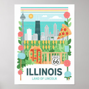 Affiche Illinois Land of Lincoln USA Summer Travel