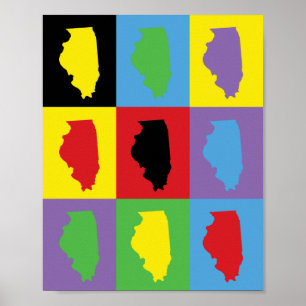 Affiche Illinois Pop Art Multicolore Fierté de l'État