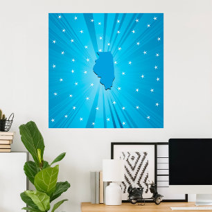 Affiche Illinois silhouette étoile bleue éclatée