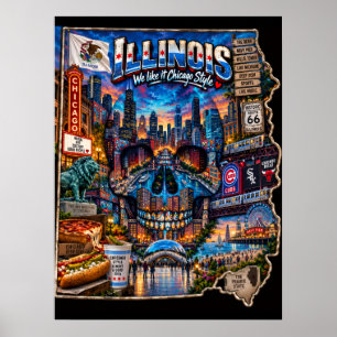Affiche Illinois Skull Art Print État d'esprit