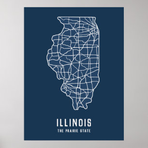 Affiche Illinois US State road map - la carte de l'état de