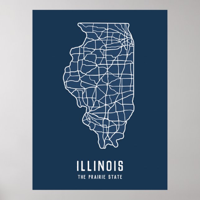 Affiche Illinois US State road map - la carte de l'état de (Devant)