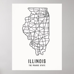Affiche Illinois US State road map - la carte de l'état de