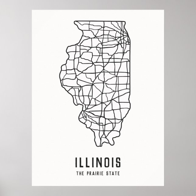 Affiche Illinois US State road map - la carte de l'état de (Devant)