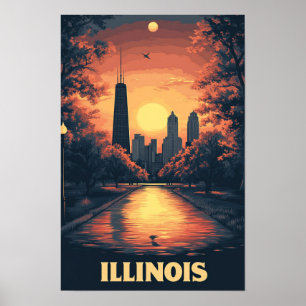Affiche Illinois USA Art Vintage Illustration Voyage
