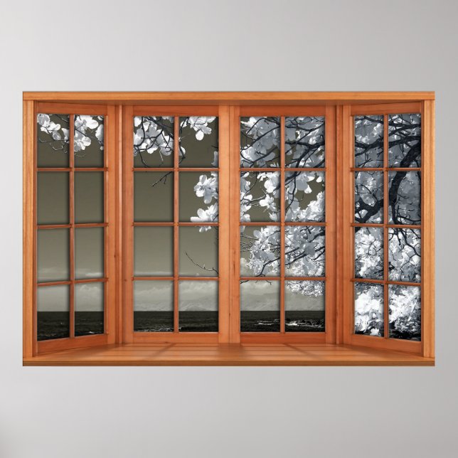 Affiche Illusion de fausse fenêtre - Blossoms blancs odieu (Devant)