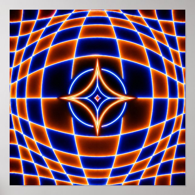 Affiche Illusion d'optique étoile vortex néon – Bleu Orang (Devant)