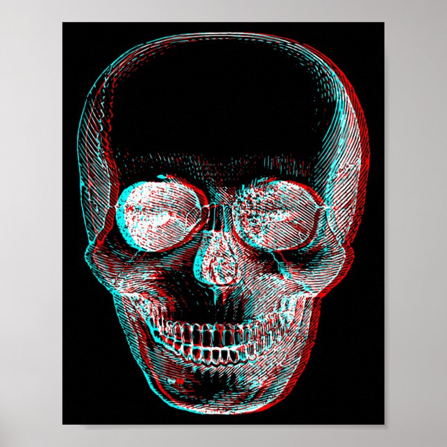 Affiche Illusion d'optique Halloween Crâne de squelette  (Devant)