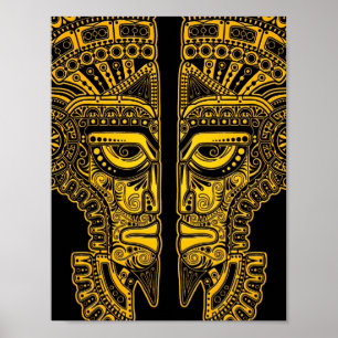 Affiche Illusion du masque Jaune Maya sur le noir