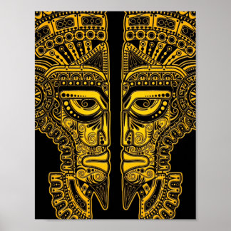 Affiche Illusion du masque Jaune Maya sur le noir