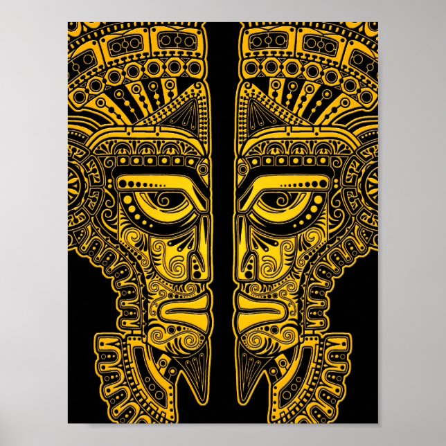 Affiche Illusion du masque Jaune Maya sur le noir (Devant)
