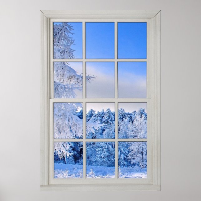 Affiche Illusion fausse fenêtre - Scène de neige fraîche (Devant)