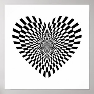 Affiche Illusion optique Coeur noir et blanc Checker