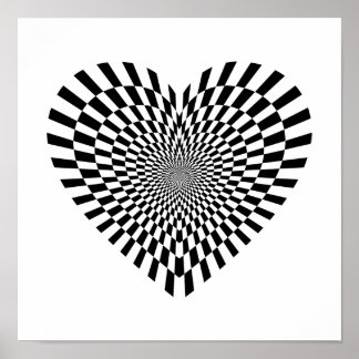 Affiche Illusion optique Coeur noir et blanc Checker