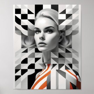 Affiche Illusion Optique Femme De Mode Noir Et Blanc