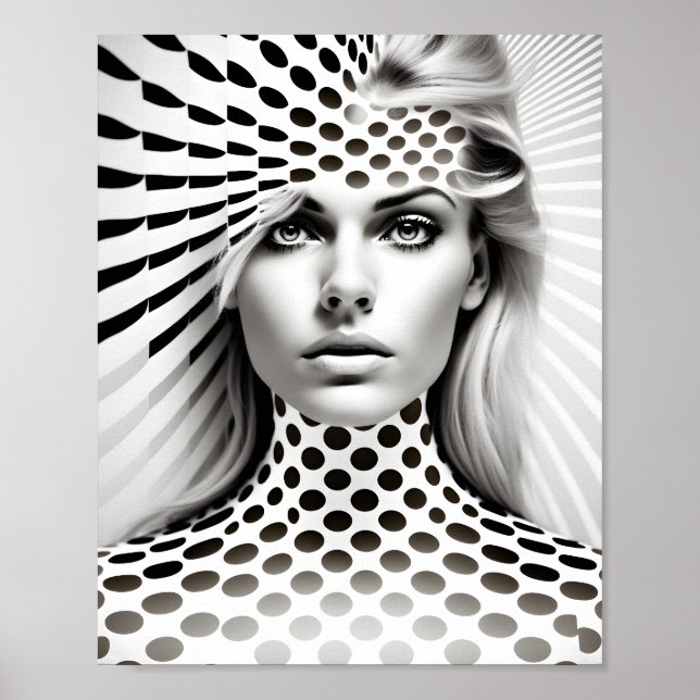 Affiche Illusion Optique Femme De Mode Noir Et Blanc (Devant)