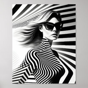 Affiche Illusion Optique Femme De Mode Noir Et Blanc