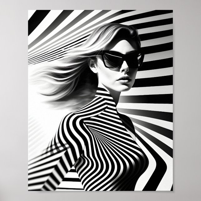 Affiche Illusion Optique Femme De Mode Noir Et Blanc (Devant)