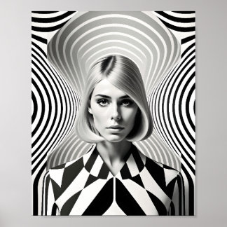 Affiche Illusion Optique Femme De Mode Noir Et Blanc