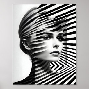 Affiche Illusion Optique Femme De Mode Noir Et Blanc