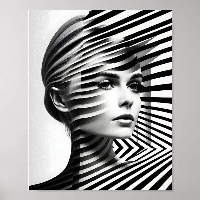 Affiche Illusion Optique Femme De Mode Noir Et Blanc (Devant)