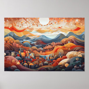 Affiche Illustrateur Abstrait Paysage Valley Vs Mountain