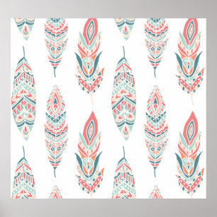 Affiche Illustration à la main des plumes ethniques