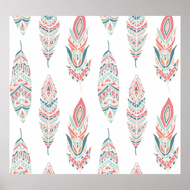 Affiche Illustration à la main des plumes ethniques (Devant)