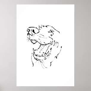 Affiche Illustration à l'encre de Retriever doré joyeux, A