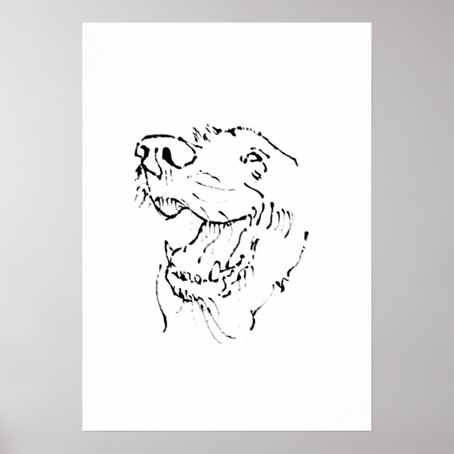 Affiche Illustration à l'encre de Retriever doré joyeux, A (Devant)