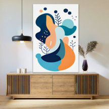 Illustration Abstraite Bohème Bleu Nuit Orange Art