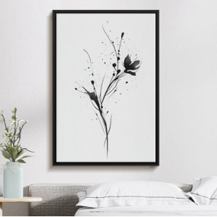 Affiche illustration Abstraite minimaliste de fleur d'encr