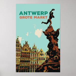 Affiche Illustration Anvers Grote Markt Belgique