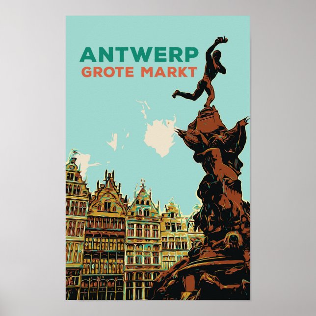 Affiche Illustration Anvers Grote Markt Belgique (Devant)