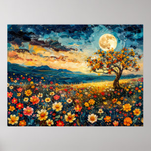 Affiche Illustration aquarelle abstraite de la pleine lune