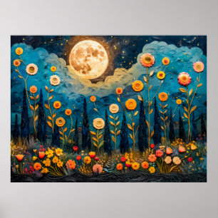 Affiche Illustration aquarelle abstraite de pleine lune