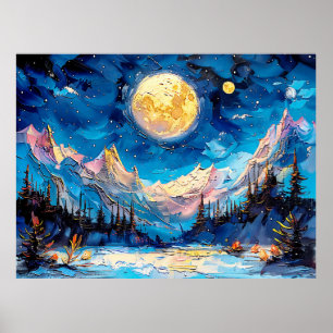 Affiche Illustration aquarelle abstraite de pleine lune su