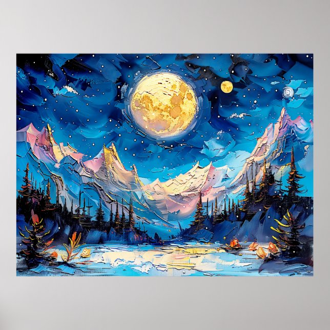 Affiche Illustration aquarelle abstraite de pleine lune su (Devant)