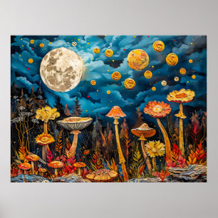 Affiche Illustration aquarelle abstraite de pleine lune su