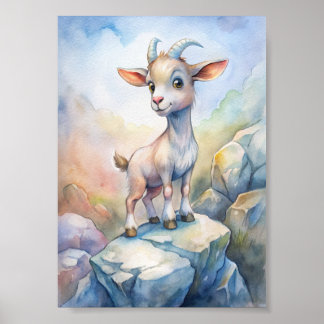 Affiche Illustration aquarelle de chèvre fantaisiste, Illu