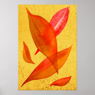 Affiche Illustration aquarelle de feuilles d'automne orang