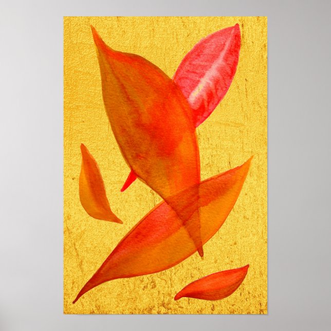Affiche Illustration aquarelle de feuilles d'automne orang (Devant)