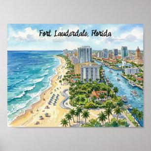 Affiche Illustration aquarelle de Fort Lauderdale Floride