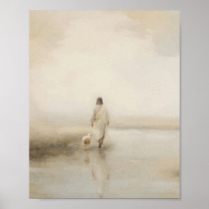 Affiche Illustration aquarelle de Jésus marchant avec un a