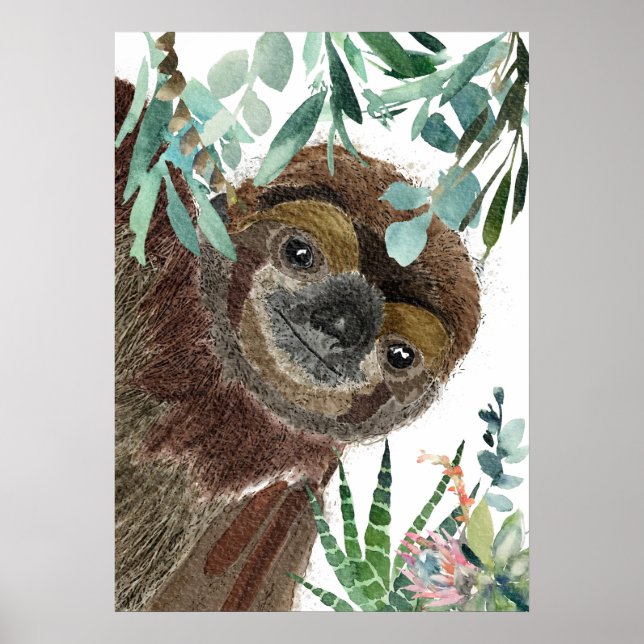 Affiche Illustration aquarelle de Sloth (Devant)