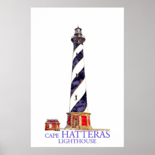 Affiche Illustration aquarelle du phare du cap Hatteras