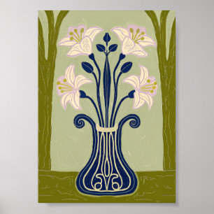 Affiche Illustration Art nouveau de lys symétrique en coba